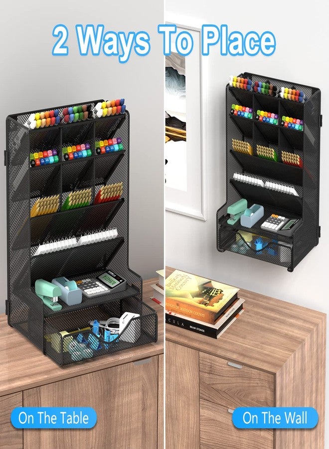 BOHDK Pen Organizer for Desk, Multi-Functional Desk Organizer, Hanging Wall Pen Holder with Drawer for School, Office, Home, Art Supplies, Black - Image 3