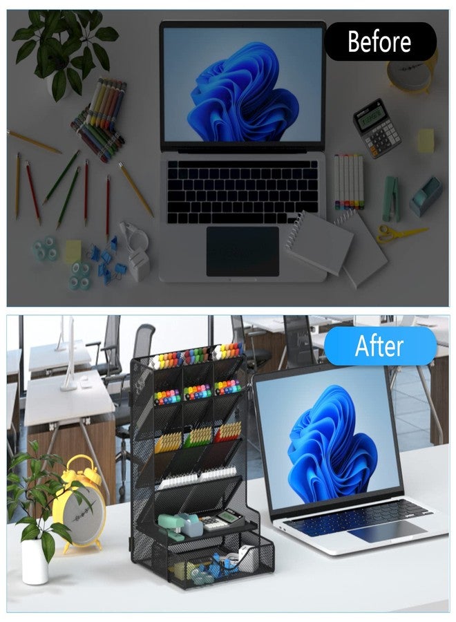 BOHDK Pen Organizer for Desk, Multi-Functional Desk Organizer, Hanging Wall Pen Holder with Drawer for School, Office, Home, Art Supplies, Black - Image 4