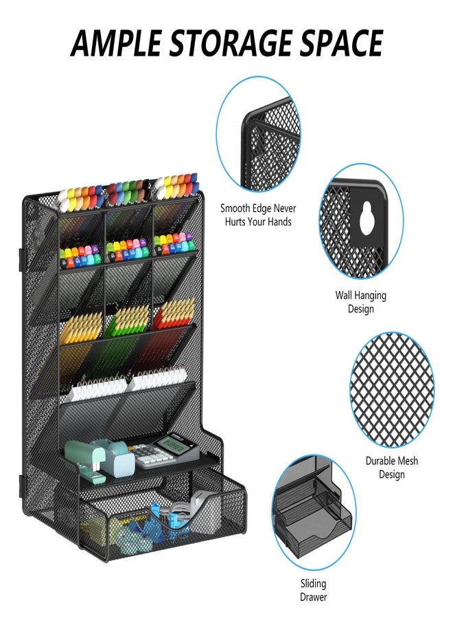 BOHDK Pen Organizer for Desk, Multi-Functional Desk Organizer, Hanging Wall Pen Holder with Drawer for School, Office, Home, Art Supplies, Black - Image 2