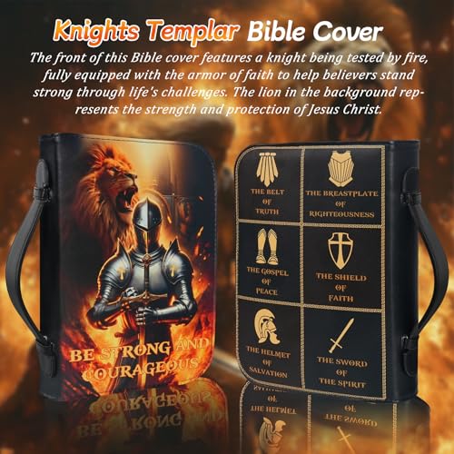 IELCJJ Personalized Knight Bible Cover for Women Men - Faith Scripture Study Bible Carrier Case Bag Accessories Supplies - Religious Bible Pattern Leather Organizer - Christian Pastor Appreciation Gifts - Image 2