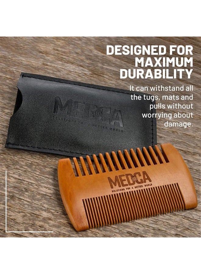 MEDca Wooden Beard Comb for Men - Pack of 2, Handcrafted Solid Beechwood Beard Combs, Mustache and Head Hair Pocket Comb with Leather Case - Dual Action Fine & Coarse Teeth - Image 4