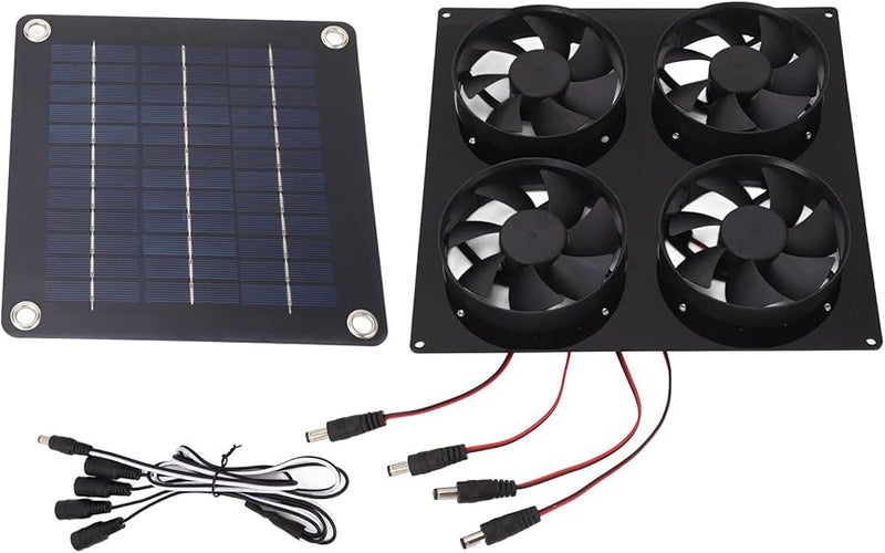 Solar Panel Cooling Fan Kit 4 Ports ABS Material for Outdoor Pet Sheds Greenhouses - Image 2