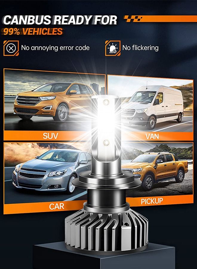 2 حزمة H7 LED المصابيح الأمامية 360 درجة قابل للتعديل عالية ومنخفضة شعاع تحويل عدة 6500K مشرق الأبيض LED سوبر مشرق استبدال التوصيل ن اللعب