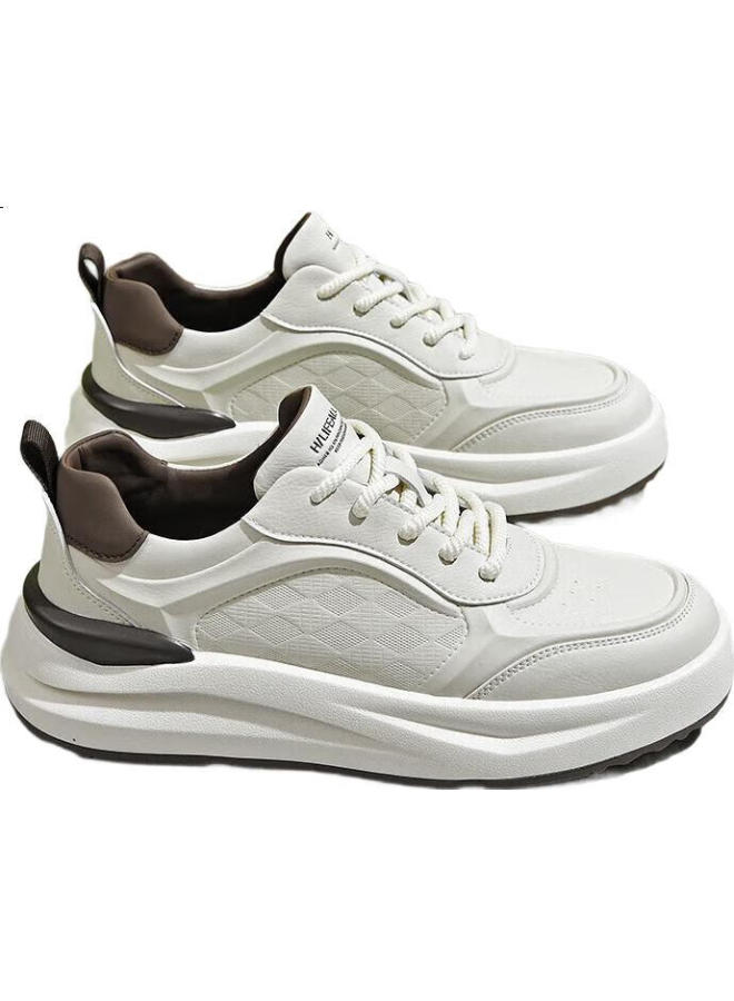 HLA Men'S Casual Breathable White Shoes Men'S Lightweight Comfortable Casual Shoes E088 White Brown Color Size 39 - Image 1