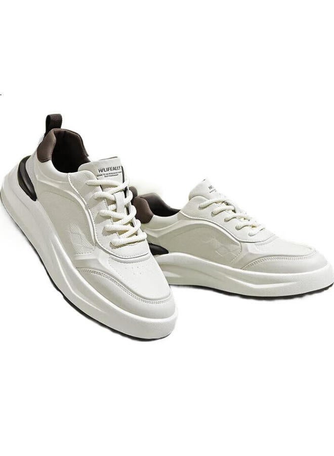 HLA Men'S Casual Breathable White Shoes Men'S Lightweight Comfortable Casual Shoes E088 White Brown Color Size 39 - Image 2