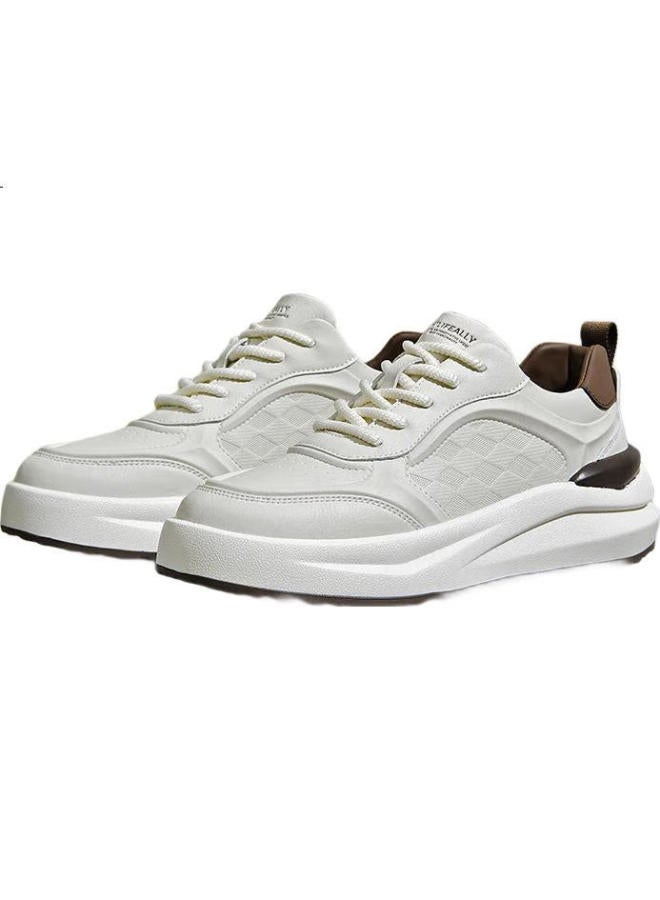 HLA Men'S Casual Breathable White Shoes Men'S Lightweight Comfortable Casual Shoes E088 White Brown Color Size 39 - Image 3
