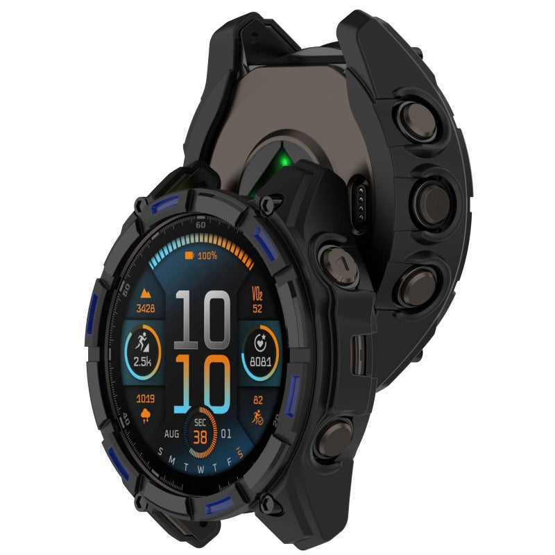 AWADUO غطاء واقي من TPU لجهاز Garmin Tactix 8 AMOLED 51mm - غلاف ساعة ذكية متين (أسود + أزرق) - Image 2
