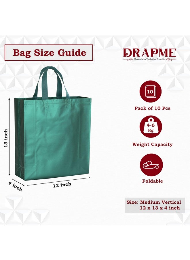 DRAPME حزمة متوسطة الحجم من 10 قطع من أكياس الهدايا القابلة لإعادة الاستخدام الصديقة للبيئة (لون أخضر زجاجي) (متوسطة 12x13x4 بوصة) - Image 2