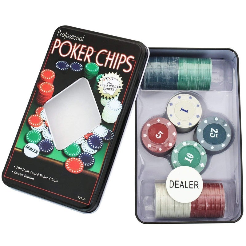 Gambit Goods طقم ألعاب البوكر العائلي الفاخر 100 قطعة مع صندوق، زر الموزع - رموز ملونة بأسلوب كازينو متميز للبالغين - مثالي للألعاب المتعددة الكلاسيكية - Image 4