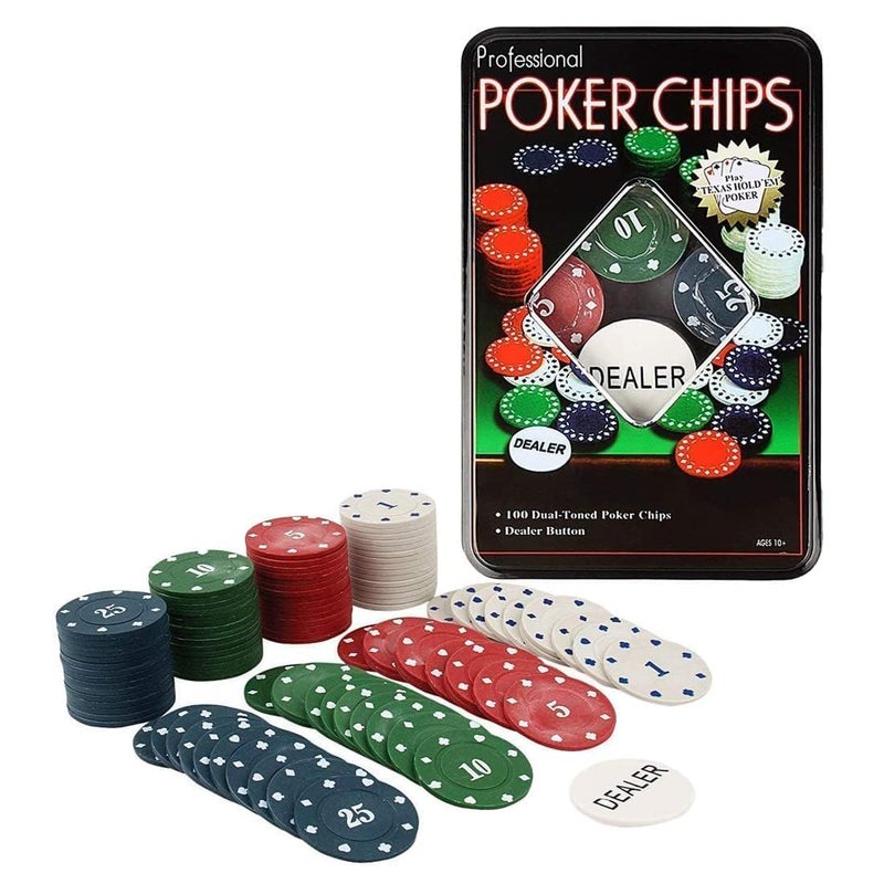 Gambit Goods طقم ألعاب البوكر العائلي الفاخر 100 قطعة مع صندوق، زر الموزع - رموز ملونة بأسلوب كازينو متميز للبالغين - مثالي للألعاب المتعددة الكلاسيكية - Image 2