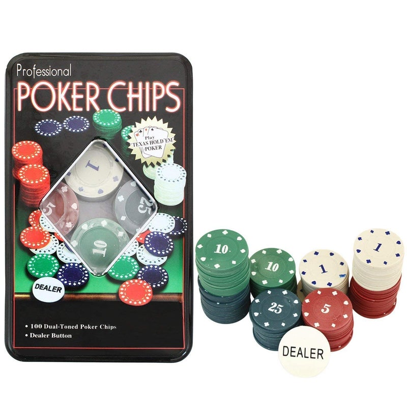 Gambit Goods طقم ألعاب البوكر العائلي الفاخر 100 قطعة مع صندوق، زر الموزع - رموز ملونة بأسلوب كازينو متميز للبالغين - مثالي للألعاب المتعددة الكلاسيكية - Image 1