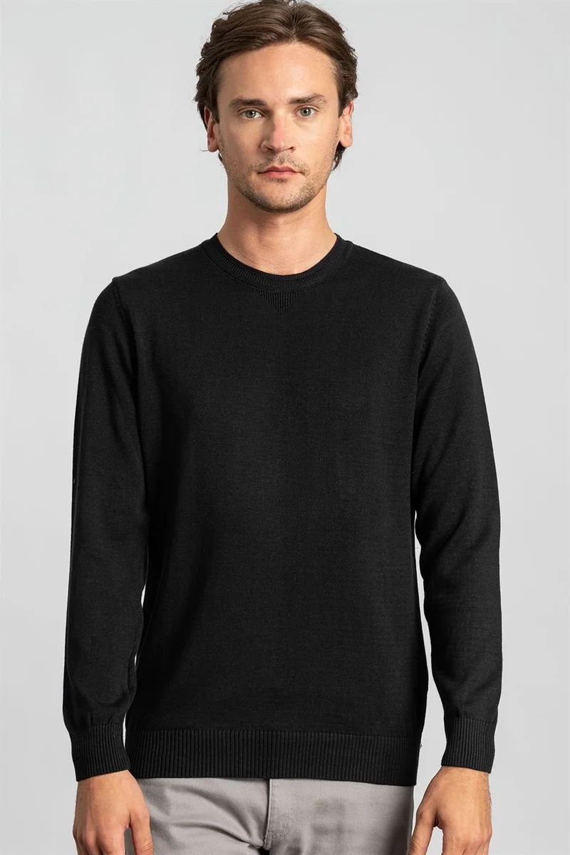 تودورس Slim Fit Narrow Cut Plain Crew Neck Gray Men's Sweater