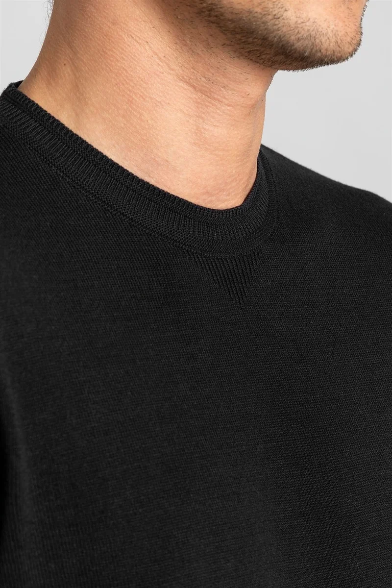 تودورس Slim Fit Narrow Cut Plain Crew Neck Gray Men's Sweater