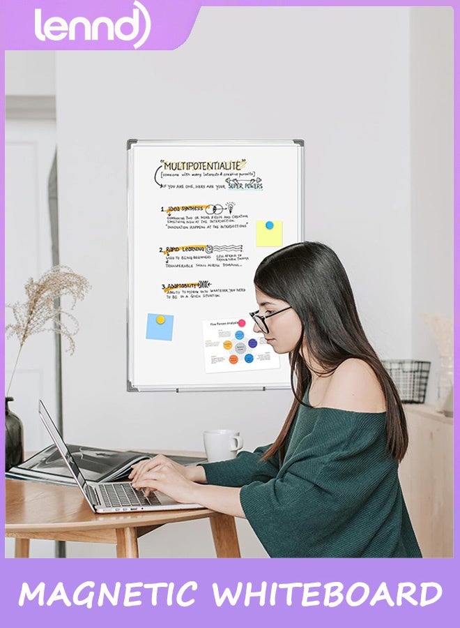 لينند مجموعة سبورة بيضاء مغناطيسية للحائط 90 سم × 120 سم، إطار من الألومنيوم المقوى باللون الفضي للمنزل والمدرسة والمكتب - Image 2