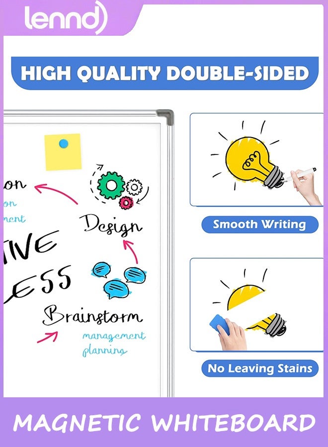 لينند مجموعة سبورة بيضاء مغناطيسية للحائط 90 سم × 120 سم، إطار من الألومنيوم المقوى باللون الفضي للمنزل والمدرسة والمكتب - Image 5