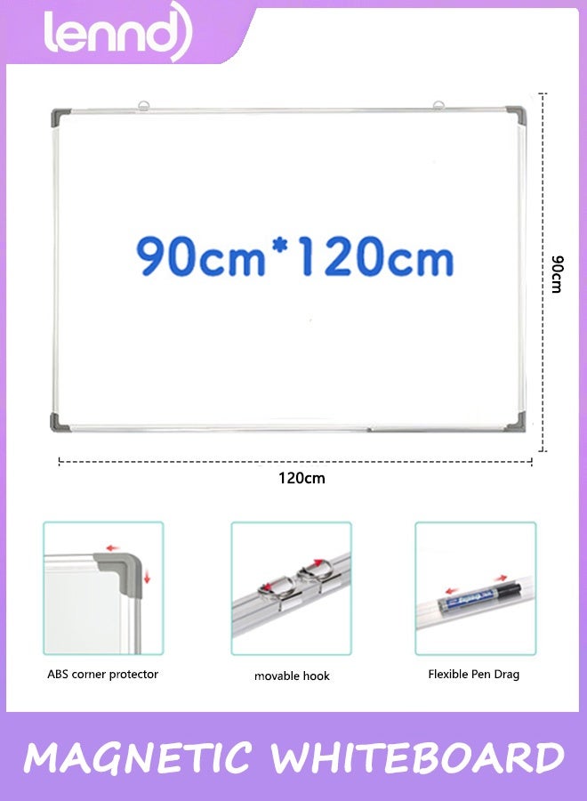 لينند مجموعة سبورة بيضاء مغناطيسية للحائط 90 سم × 120 سم، إطار من الألومنيوم المقوى باللون الفضي للمنزل والمدرسة والمكتب - Image 3