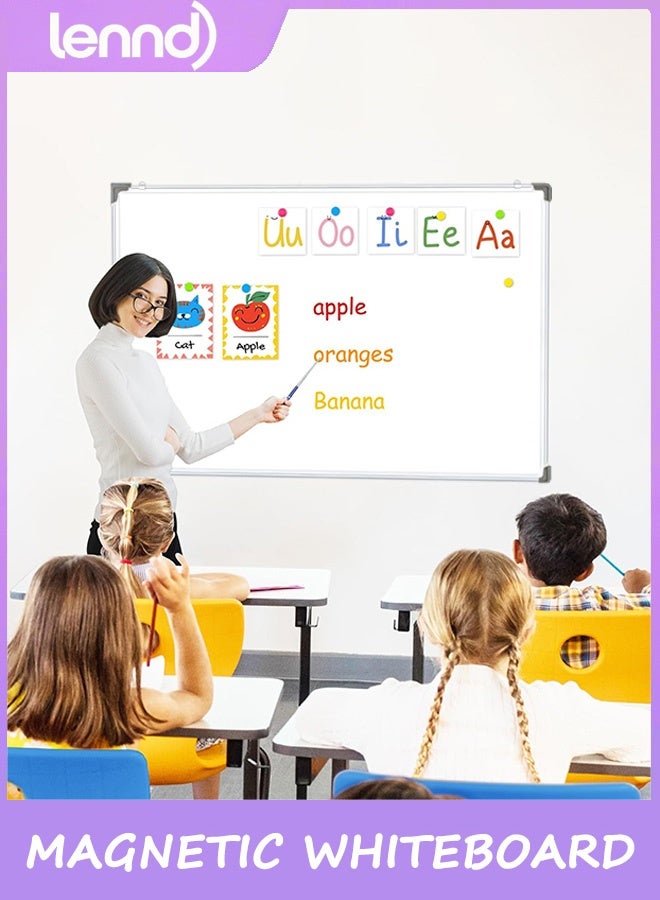 لينند مجموعة سبورة بيضاء مغناطيسية للحائط 90 سم × 120 سم، إطار من الألومنيوم المقوى باللون الفضي للمنزل والمدرسة والمكتب - Image 4