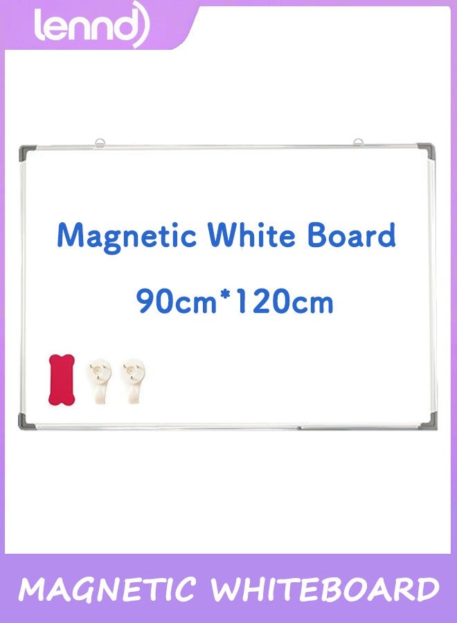 لينند مجموعة سبورة بيضاء مغناطيسية للحائط 90 سم × 120 سم، إطار من الألومنيوم المقوى باللون الفضي للمنزل والمدرسة والمكتب - Image 1