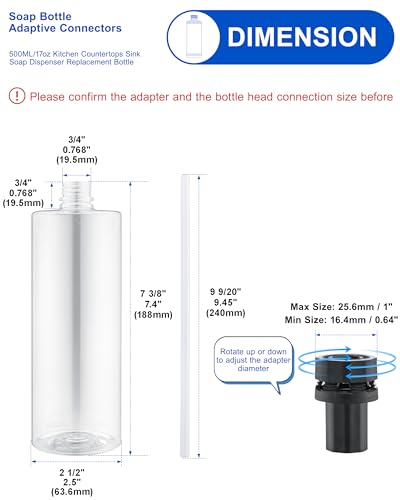 J-HVA Updated Soap Dispenser Bottle for Kitchen Sink Replacement - 500ML/17oz Soap Bottle - A Replacement for Your Soap Dispenser, Please Confirm the Adapter Maximum Connection Size Before - Image 2