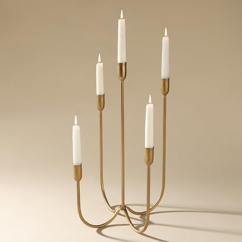 Perfnique 5Candle Iron Candelabra 17 Inch Antique Brass Gold Candle Holder HandForged Cast Gold Candle Holder for Wedding Event Christmas Dining Table Centerpiece Dcor - Image 1