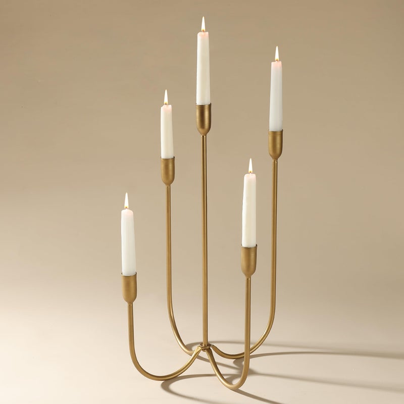 Perfnique 5Candle Iron Candelabra 17 Inch Antique Brass Gold Candle Holder HandForged Cast Gold Candle Holder for Wedding Event Christmas Dining Table Centerpiece Dcor - Image 2