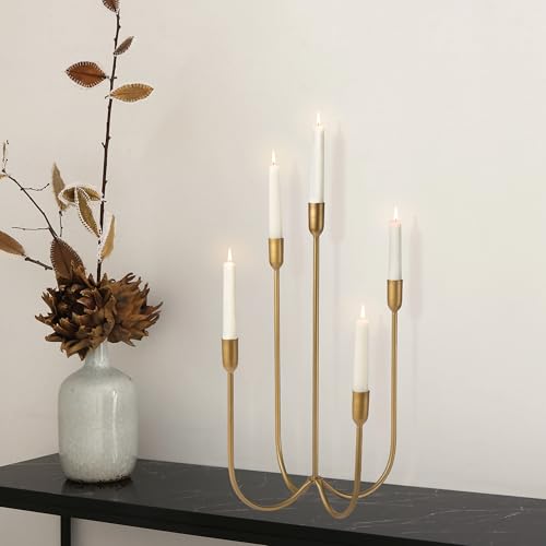 Perfnique 5Candle Iron Candelabra 17 Inch Antique Brass Gold Candle Holder HandForged Cast Gold Candle Holder for Wedding Event Christmas Dining Table Centerpiece Dcor - Image 3
