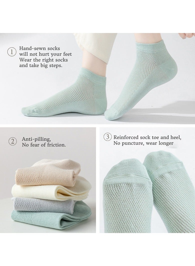infino Women's breathable cotton mesh socks, ultra-thin, antibacterial, deodorant, sweat-absorbing, cool boneless socks, short socks, light and comfortable, suitable for spring and summer - 10 pairs, multi-color  - Image 4