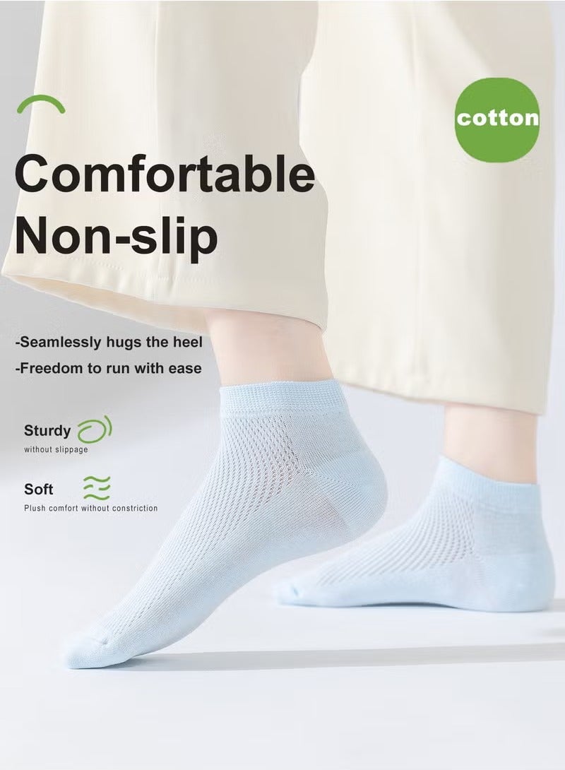 infino Women's breathable cotton mesh socks, ultra-thin, antibacterial, deodorant, sweat-absorbing, cool boneless socks, short socks, light and comfortable, suitable for spring and summer - 10 pairs, multi-color  - Image 5
