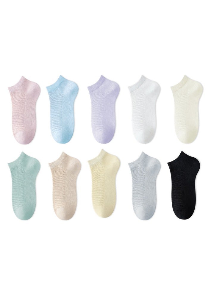infino Women's breathable cotton mesh socks, ultra-thin, antibacterial, deodorant, sweat-absorbing, cool boneless socks, short socks, light and comfortable, suitable for spring and summer - 10 pairs, multi-color  - Image 1
