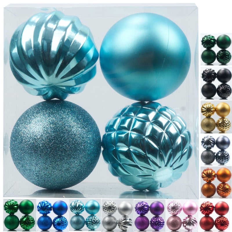 Emopeak 4Pcs Christmas Balls Ornaments for Xmas Christmas Tree - Shatterproof Christmas Tree Decorations Hanging Ball for Holiday Wedding Party Decoration (Teal  4 inch) - Image 1