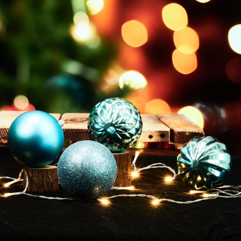 Emopeak 4Pcs Christmas Balls Ornaments for Xmas Christmas Tree - Shatterproof Christmas Tree Decorations Hanging Ball for Holiday Wedding Party Decoration (Teal  4 inch) - Image 2
