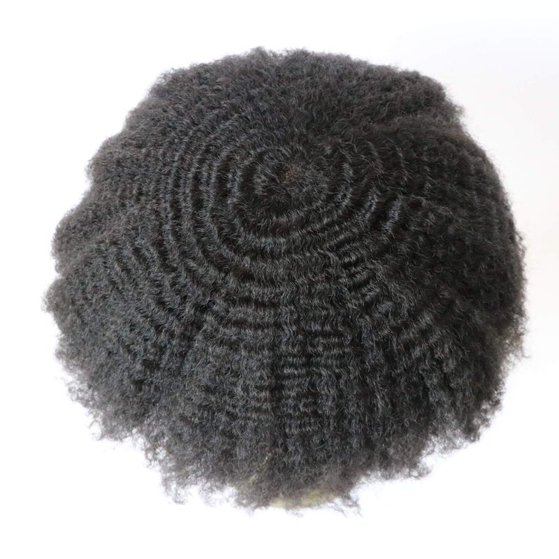 lumeng AfroToupee For Men African American Wigs 360 Wave Male Hair Unit 6MM weave Afro Mans Toupee Hairpiece Human Hair 8x10inch Replacement Invisible Pu Natural Looking African Curly1 System