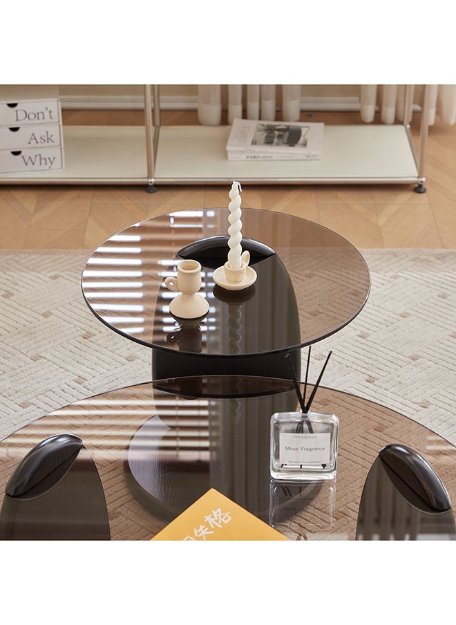 Home Box Almond 2-Piece Glass Top Coffee Table Set 80 x 38.5 x 80 cm  - Image 4