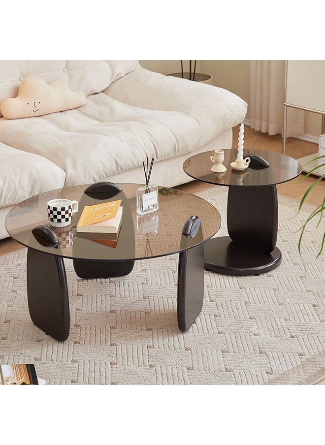 Home Box Almond 2-Piece Glass Top Coffee Table Set 80 x 38.5 x 80 cm  - Image 1