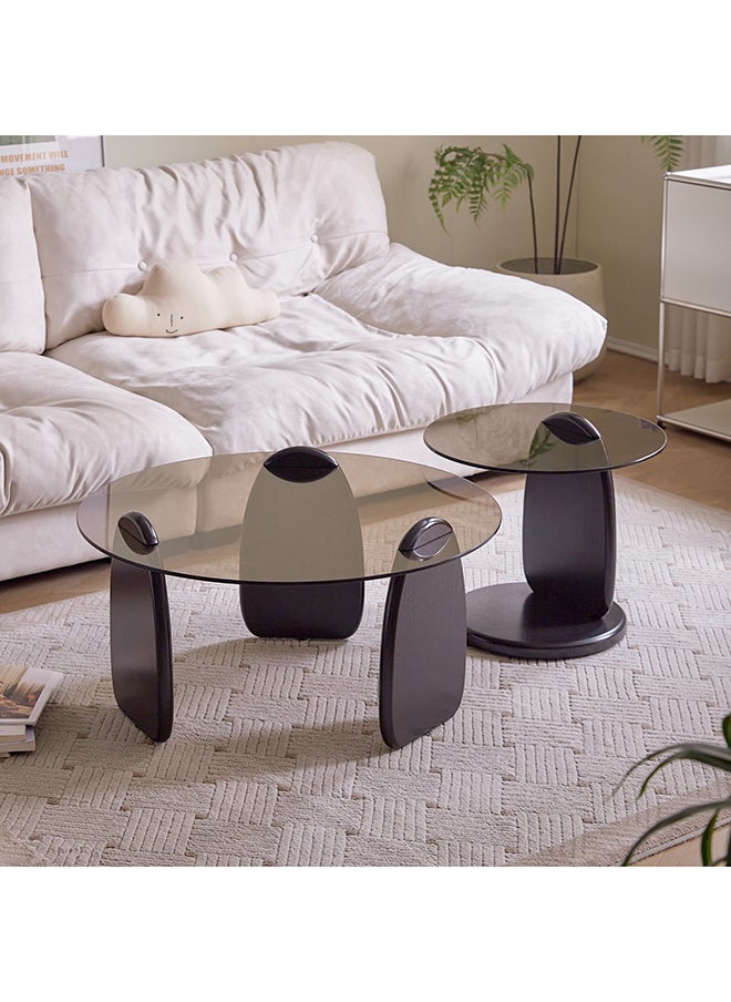 Home Box Almond 2-Piece Glass Top Coffee Table Set 80 x 38.5 x 80 cm  - Image 5