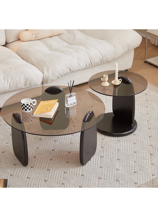 Home Box Almond 2-Piece Glass Top Coffee Table Set 80 x 38.5 x 80 cm  - Image 2