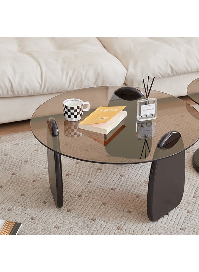 Home Box Almond 2-Piece Glass Top Coffee Table Set 80 x 38.5 x 80 cm  - Image 3