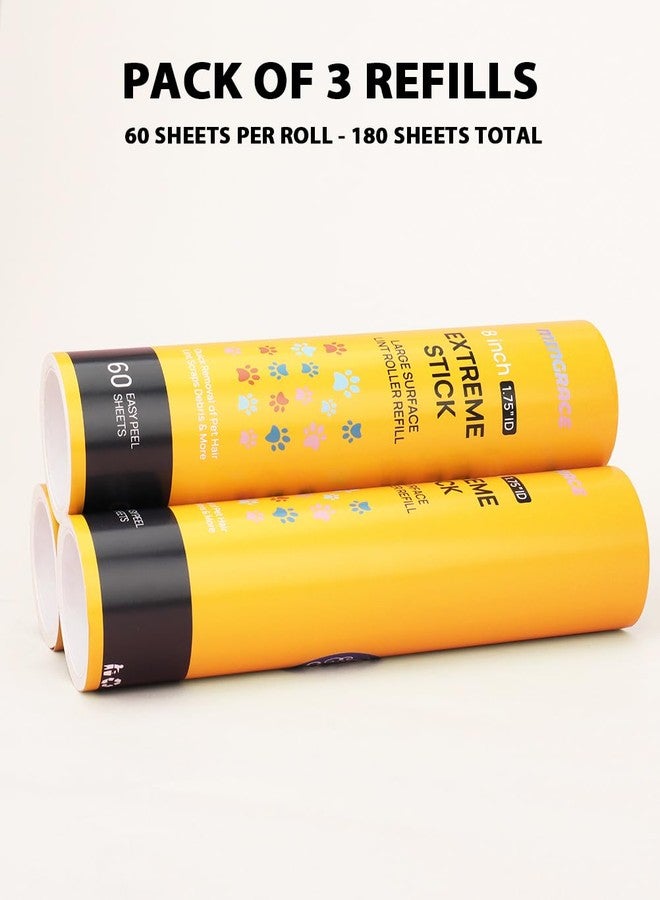 MINGRACE 8 inch Large Lint Roller Refills for Scotch-Brite 50% Stickier Large Surface Lint Roller 60 Sheets per Refill, Pack of 3, 180 Sheets Total, Works Great On Pet Hair - Image 3