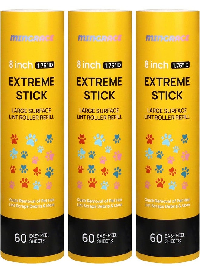 MINGRACE 8 inch Large Lint Roller Refills for Scotch-Brite 50% Stickier Large Surface Lint Roller 60 Sheets per Refill, Pack of 3, 180 Sheets Total, Works Great On Pet Hair - Image 1