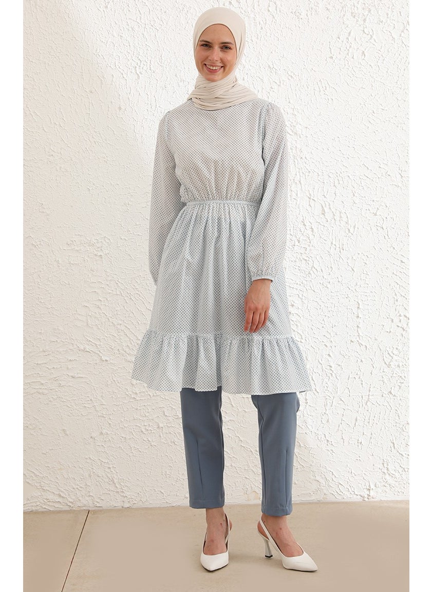 Sefa Merve Skirt Ruffle Tunic 4343-03 White Blue  - Image 3