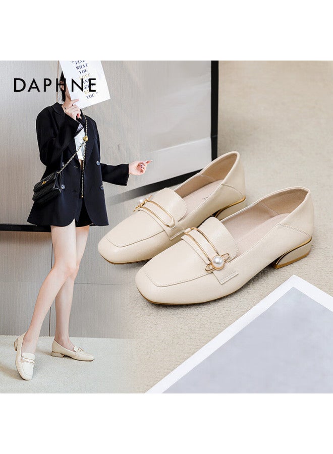 Daphne Pearl Loafers Spring/summer Women's Shoes British Style Slip-on Casual Shoes Beige Size 35 - Image 1