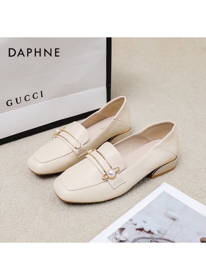 Daphne Pearl Loafers Spring/summer Women's Shoes British Style Slip-on Casual Shoes Beige Size 35 - Image 2