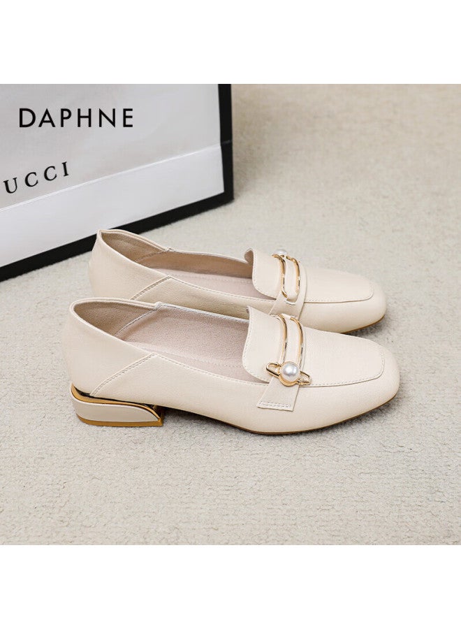 Daphne Pearl Loafers Spring/summer Women's Shoes British Style Slip-on Casual Shoes Beige Size 35 - Image 4