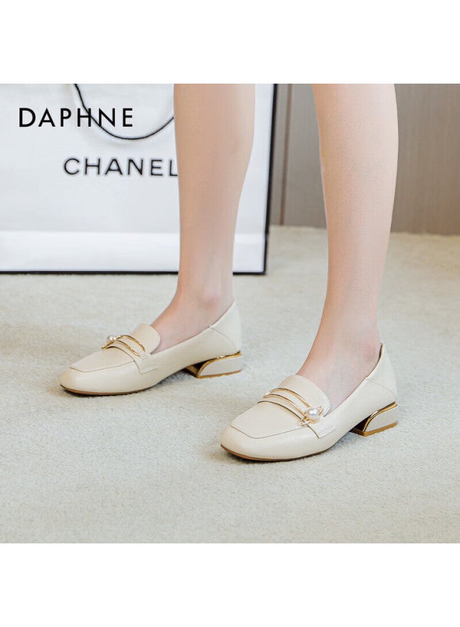 Daphne Pearl Loafers Spring/summer Women's Shoes British Style Slip-on Casual Shoes Beige Size 35 - Image 5