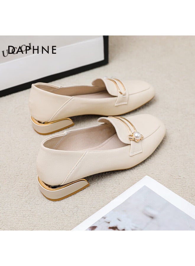 Daphne Pearl Loafers Spring/summer Women's Shoes British Style Slip-on Casual Shoes Beige Size 35 - Image 3