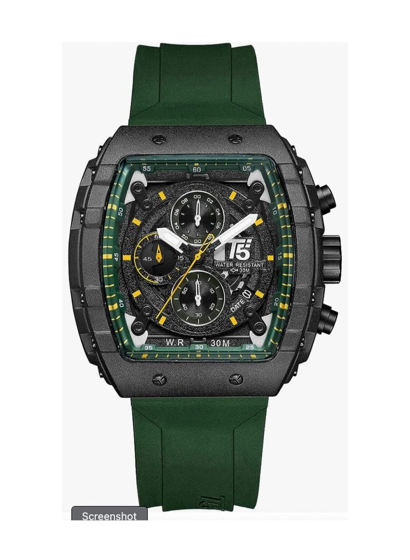 T5 Men's Green Chronograph Silicone Strap Watch - Image 1