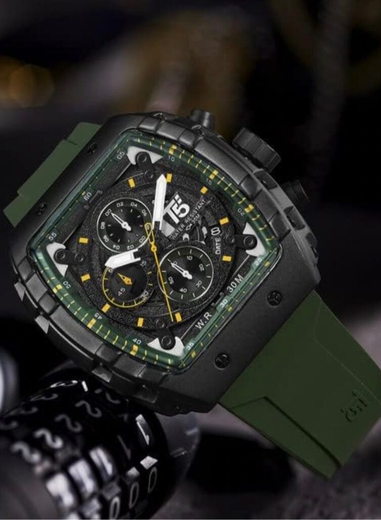 T5 Men's Green Chronograph Silicone Strap Watch - Image 2