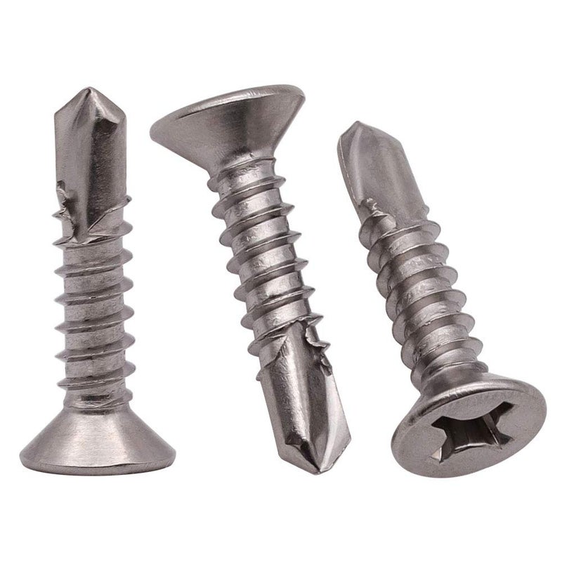 RoyceMart #10 x 3/4" Phillips Flat Head Sheet Metal Screws, Stainless Steel 410 Self Drilling Screws for Metal, Countersunk Head, Phillips Drive, Self Tapping, 100 Pack - Image 1