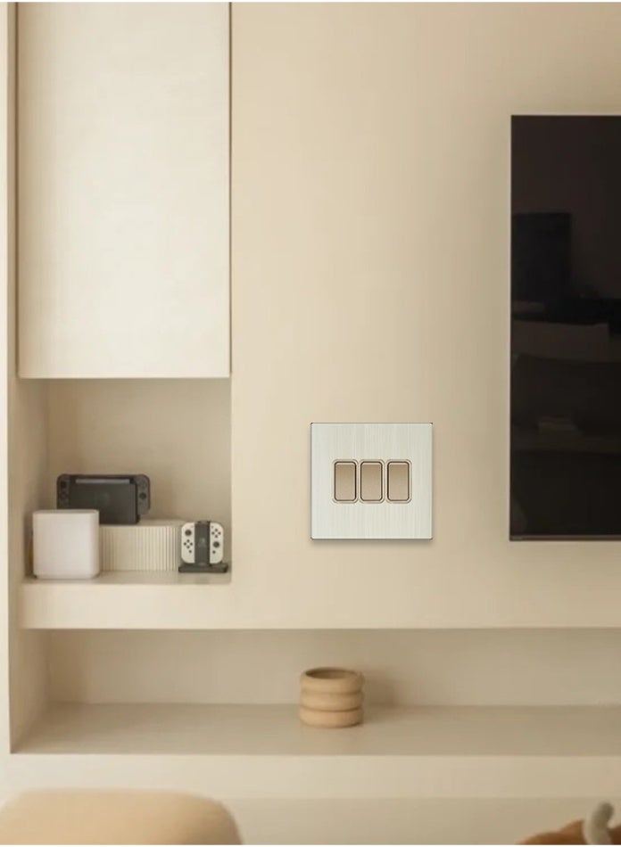 Vmax Small 3 Gang 2 Way Wall Light Switch | Triple Control | Modern Brushed Metal Finish | Durable & Safe Electric Switch for Home, Office & Commercial Use - Image 5