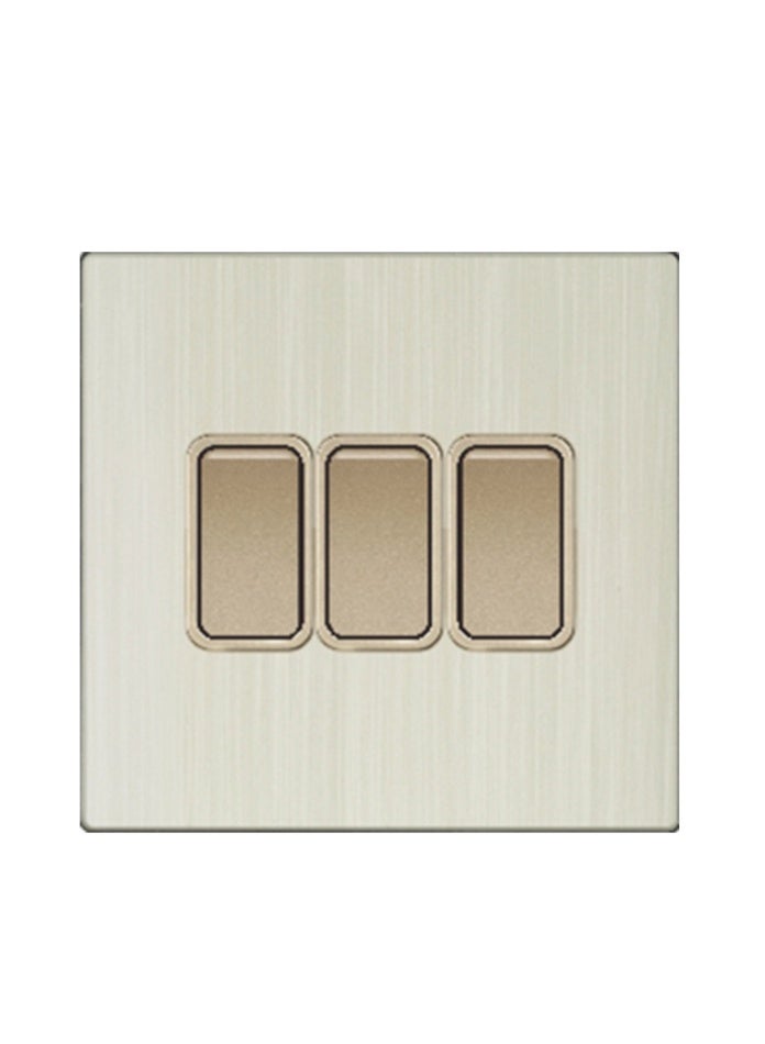 Vmax Small 3 Gang 2 Way Wall Light Switch | Triple Control | Modern Brushed Metal Finish | Durable & Safe Electric Switch for Home, Office & Commercial Use - Image 3